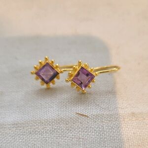Gold Over Sterling Real Amethyst Pierced Earrings 40 Years Old New Old Stock